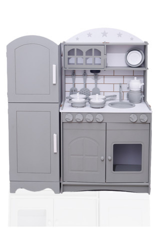 Özka Hobi Ahşap 2 Kapaklı Boyalı(Gri) Dolaplı Tencere Ve Tava Setli