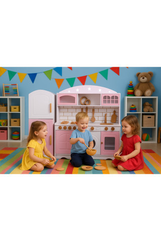 Özka Hobi Ahşap Boyalı Buzdolaplı Mutfak