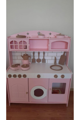 Özka Hobi Ahşap Özka3 Kapaklı Pembe Boyalı Mutfak