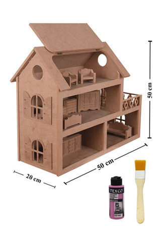Özka Hobi Ahşap Ahşap Oyuncak Barbie Evi + Ahşap Minyatür Oyuncak Mobilya Takımı