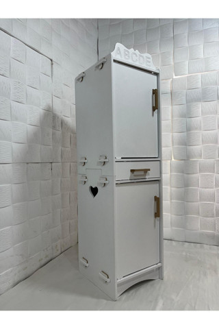 Özka Hobi Ahşap Prenses Beyaz Boyalı Cekmeçeli Oyuncak Buzdolabı