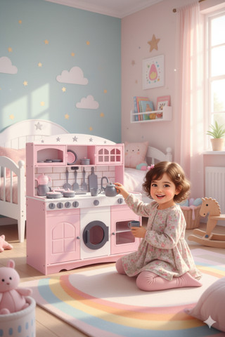 Özka Hobi Ahşap Ahşap Ozka Antrasit Pembe Mutfk Seti