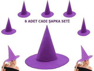 himarry Mor Renk Keçe Cadı Şapkası Yetişkin Çocuk Uyumlu 6 Adet