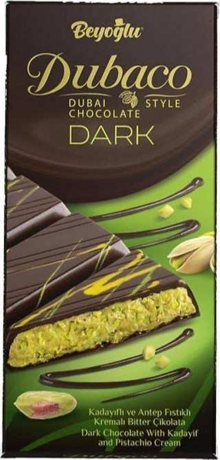 Beyoğlu Dubaco Dark Çıtır Kadayıflı Ve Antep Fıstık Kremalı Bitter Çikolata 95gr