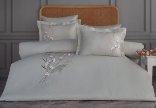 Dantela Moneda  Nakışlı Pamuk Saten Çift Kişilik Nevresim Takımı-Mint