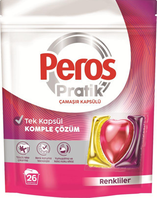 Peros Pratik Çamaşır Deterjanı Kapsülü 26 Adet Renkliler