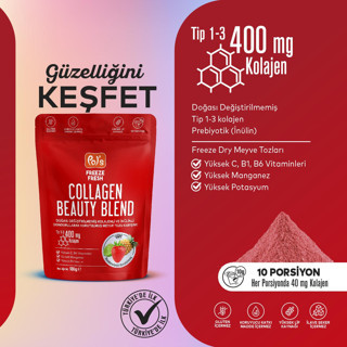 Pol's Freeze Fresh Beauty Blend 100 g, Dondurularak Kurutulmuş Meyve Tozu, Kolajen, İnülin, Yüksek Lif, Manganez