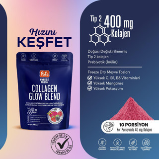 Pol's Freeze Fresh Glow Blend 100 g, Dondurularak Kurutulmuş Meyve Tozu, Kolajen, İnülin, Yüksek Lif, Manganez
