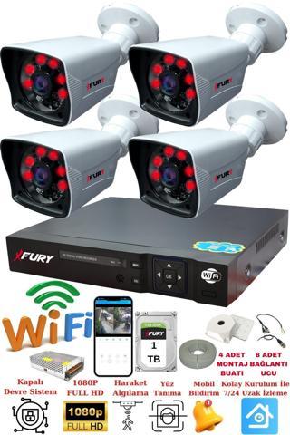 FURY 4 Kameralı 5mp Lensli 1080P 2mp Görüntü 6 Atom Gece Görüşlü FullHd Güvenlik Kamerası 5525A 1 TB