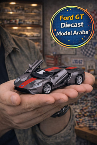 Amerikan Serisi Gri Ford GT 74 Açılır Kapı Çek Bırak Metal Araba 1:32