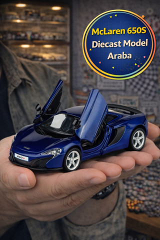 Günümüz Avrupa Serisi Lacivert McLaren 650S Açılır Kapı Çek Bırak Metal Model Araba 1:32