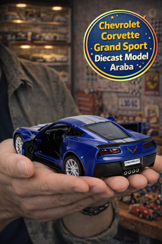 Amerikan Serisi Mavi Chevrolet Corvette Grand Sport 59 Açılır Kapı Çek Bırak Metal Araba 1:32