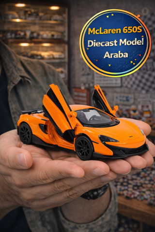Günümüz Avrupa Serisi Turuncu McLaren 650S Açılır Kapı Çek Bırak Metal Model Araba 1:32
