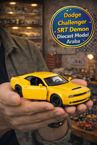 Amerikan Serisi Sarı Dodge Challenger SRT Demon Açılır Kapı Çek Bırak Metal Araba 1:32