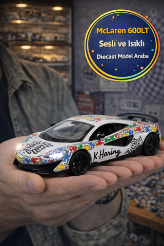 Keith Haring Serisi Beyaz McLaren 600LT Sesli Işıklı Açılır Kapı Metal Model Araba 1:32