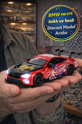 Bruce Lee Serisi Kırmızı BMW M8 GTE Işıklı Sesli Açılır Kapı Çek Bırak Metal Model Araba 1:32