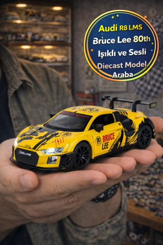 Bruce Lee Serisi Sarı Audi R8 LMS Bruce Lee 80th Işıklı Sesli Açılır Kapı Metal 1:32