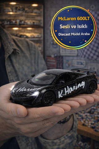 Keith Haring Serisi Siyah McLaren 600LT Sesli Işıklı Açılır Kapı Metal Model Araba 1:32