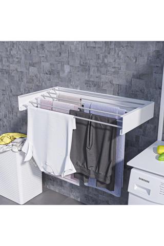 Ayz Design Kurutmalık Çamaşır Askısı (Beyaz-100Cm) - Duvara Monte, Katlanabilir Çamaşırlık - Beyaz
