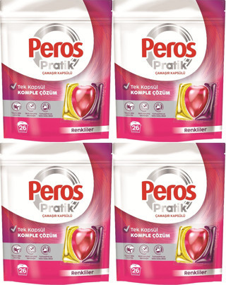 Peros Pratik Matik Çamaşır Deterjanı Kapsülü - Tableti 104 Adet Renkliler (4PK*26)