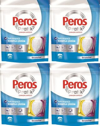 Peros Pratik Matik Çamaşır Deterjanı Kapsülü - Tableti 104 Adet Beyazlar (4PK*26)