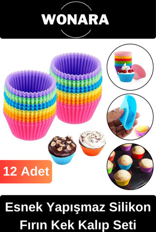Premium Yüksek Isıya Dayanıklı Esnek Yapışmaz 12’li Silikon Fırın Muffin Cupcake Kek Kalıp Seti