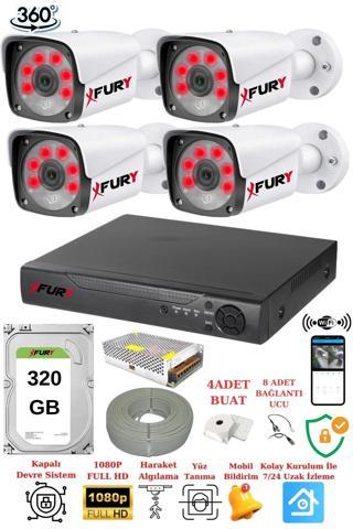 XFury 4 Kameralı 5mp Lensli 1080p 2mp Görüntü 6 Atom Gece Görüşlü Fullhd Güvenlik Kamerası 5520A 320gb