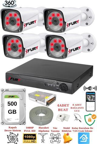 XFury 4 Kameralı 5mp Lensli 1080p 2mp Görüntü 6 Atom Gece Görüşlü Fullhd Güvenlik Kamerası 5520A 500gb