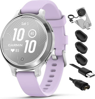 Garmin 010-02891-01 Lily 2 Active Smartwatch Gümüş, Mor Yasemin Silikon Bant Paketi, Deco Essentials Şarj Ünitesi, Silikon Toz Kapağı 3...