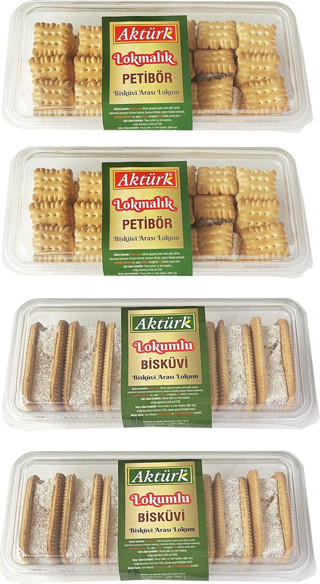 Aktürk Lokumlu Bisküvi 300 gr ve Lokmalık Petibör 250 gr 4 lü Karma Paket