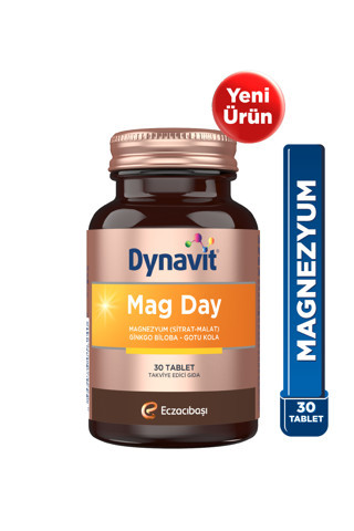 Dynavit Mag Day 30 Tablet - Sabah/Gündüz Magnezyum - Magnezyum Sitrat&Malat, Gotu Kola, Ginkgo Biloba,B6 Vit