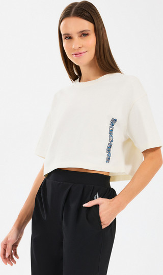 Skechers W Crop Fit Graphic Tee T-Shirt Kadın Off White Tshirt S2510145-102