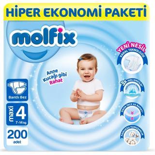 MolfixBebek Bezi 4 Beden Maxi Hiper Ekonomi Paketi 200 Adet