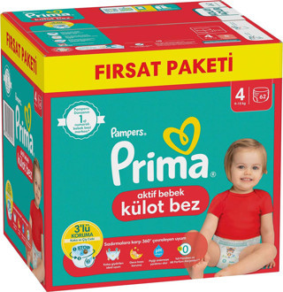Prima Bebek Bezi Külot Bez Fırsat Paketi Maxi 4 Beden 62'li - Standart Standart