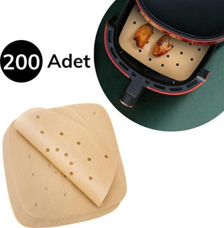 200 Adet Air Fryer Pişirme Kağıdı Tek Kullanımlık Pişirme Kağıdı Delikli Kare Model (Timya/Go1395)  