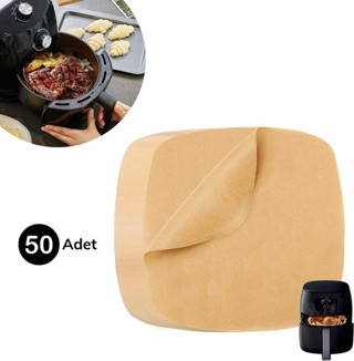 50 Adet Air Fryer Pişirme Kağıdı Tek Kullanımlık Yağ Su Geçirmez Yapışmaz Deliksiz Düz Kare Model (T