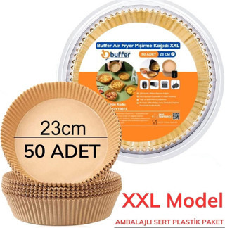 50 Adet Air Fryer Pişirme Kağıdı Tek Kullanımlık  23 Cm Yuvarlak Pişirme Kağıdı XXL PVC li (Timya/Go