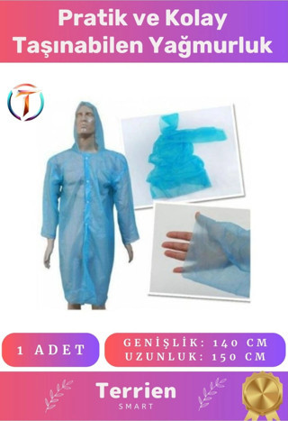 Smart Seri Pratik Tek Kullanımlık Unisex 1 Adet Su Geçirmez Kapüşonlu Çıtçıtlı Standart Yağmurluk