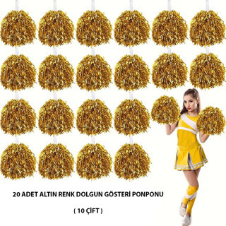 10 Çift ( 20 Adet ) Altın Renk 23 Nisan 19 Mayıs 29 Ekim Okul Gösteri Ponponları (Timya/Go1395)  203