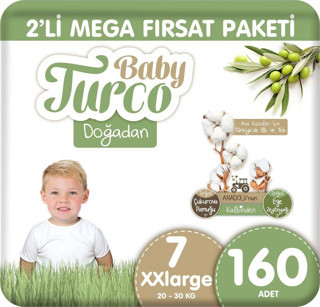 Baby Turo Doğadan 2'li Mega Fırsat Paketi Bebek Bezi 7 Numara Xxlarge 160 Adet