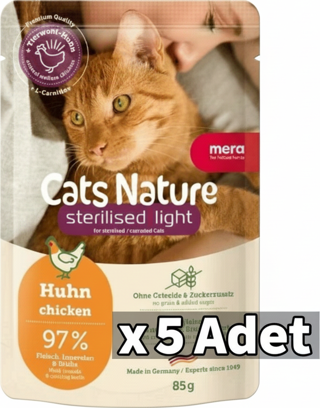 Mera Cats Nature Sterilised Tavuklu Pouch Kısırlaştırılmış Konserve Kedi Maması 85 Gr x 5 Adet