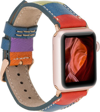 Apple Watch Uyumlu Deri Kordon 42-44-45mm Gökkuşağı