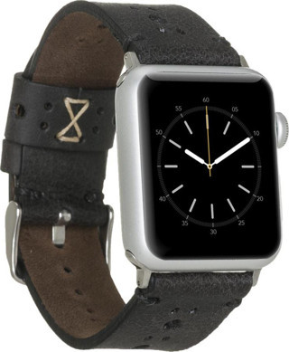 Apple Watch Uyumlu Deri Kordon 42-44-45mm Delikli Siyah