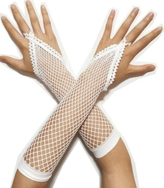 Beyaz Renk Parmak Arası File Örgü Eldiven 26 cm