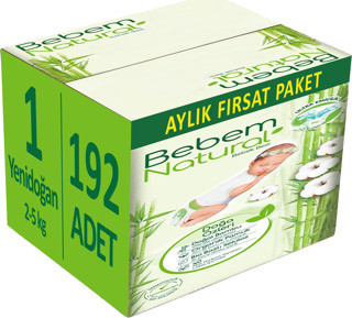 Bebem Bebek Bezi Natural Beden:1 (2-5Kg) Yenidoğan 192 Adet Aylık Fırsat Pk