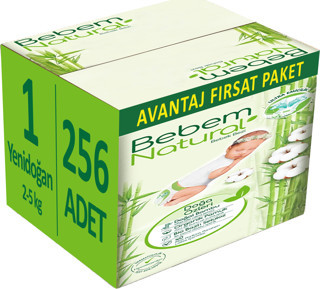 Bebem Bebek Bezi Natural Beden:1 (2-5Kg) Yenidoğan 256 Adet Avantaj Fırsat Pk