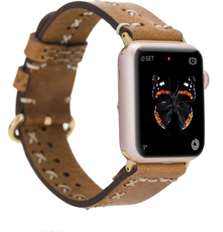 Apple Watch Uyumlu Deri Kordon 42-44-45mm Aqua V18 Taba