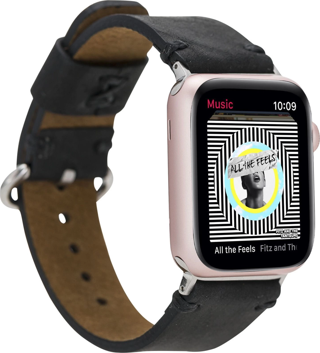 Apple Watch Uyumlu Deri Kordon Orfe 42-44-45mm G1 Siyah