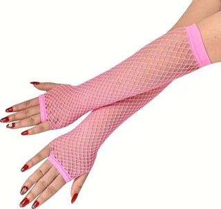 80’ler 90’lar Retro Neon Pembe File Parmaksız Eldiven 26 Cm