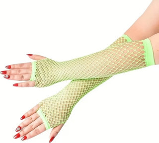 80’ler 90’lar Retro Neon Yeşil File Parmaksız Eldiven 26 Cm